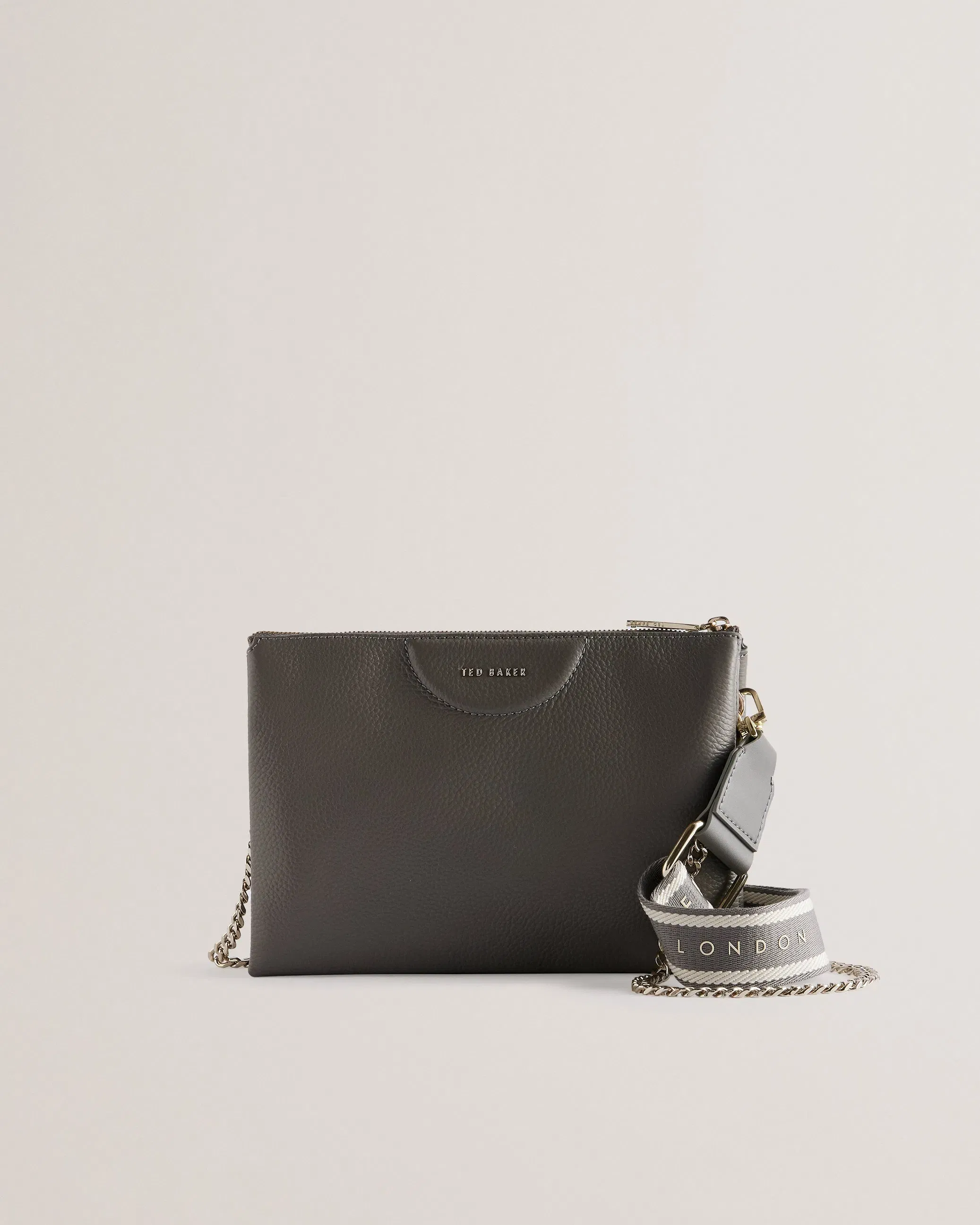 Ted Baker Esille Grey Branded Webbing Crossbody Leather Bag Mid Grey Women's