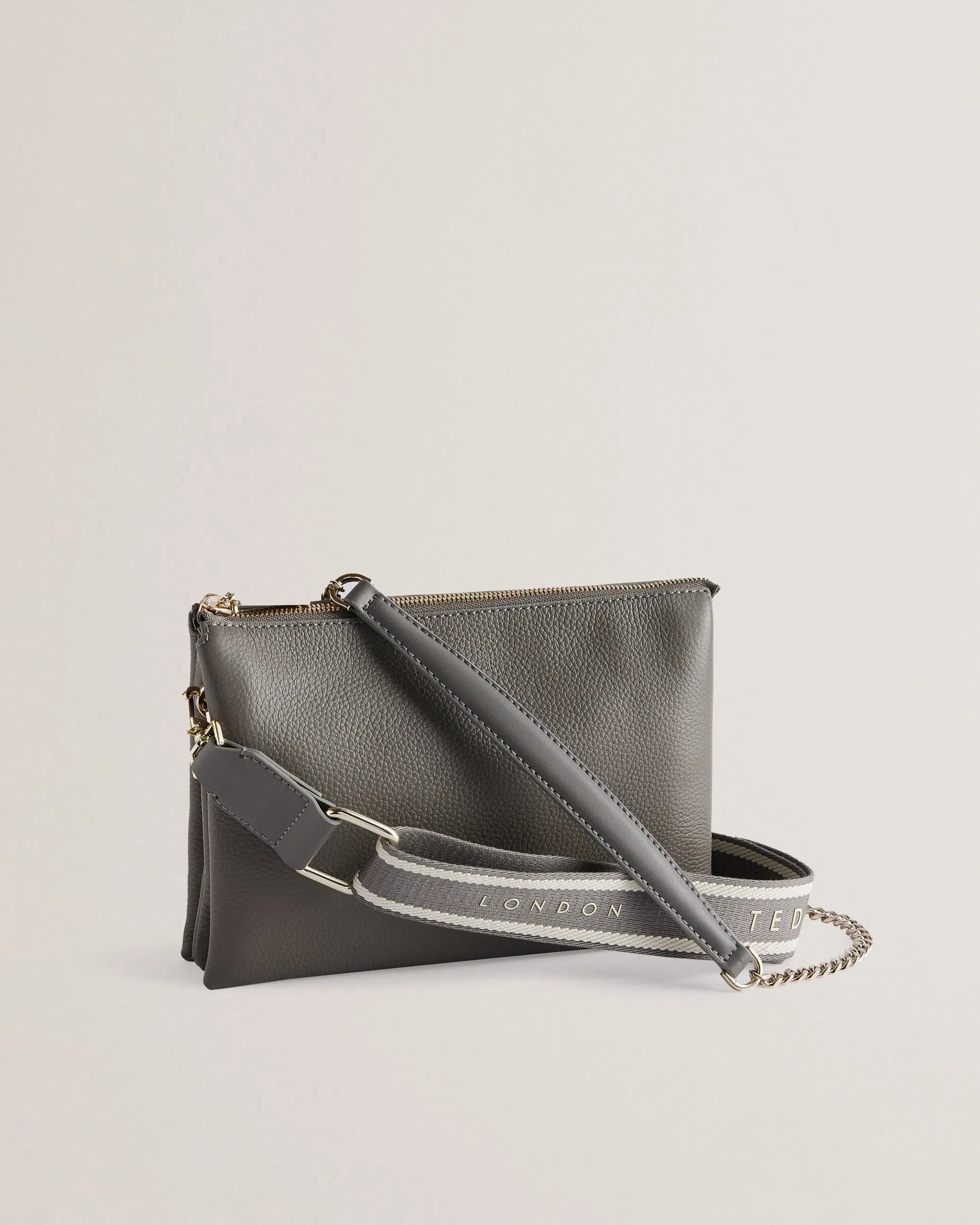 Ted Baker Esille Grey Branded Webbing Crossbody Leather Bag Mid Grey Women's