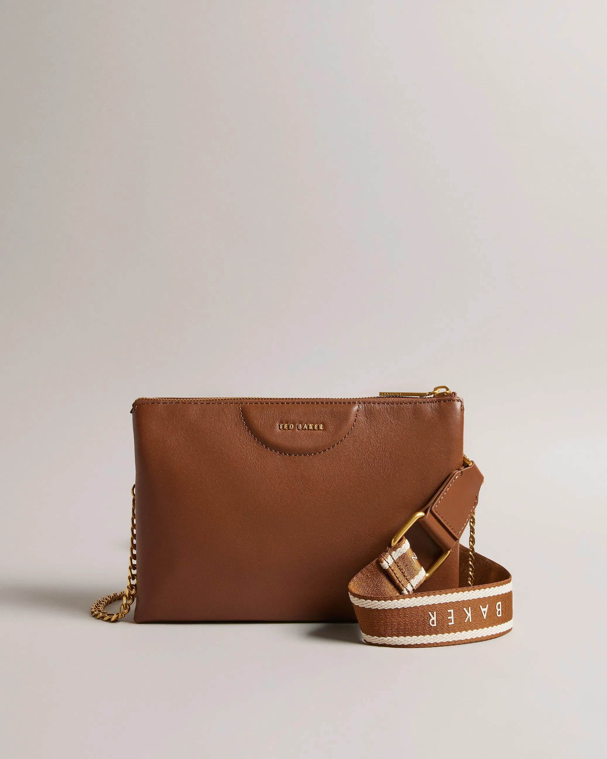 Ted Baker Esille Brown Branded Webbing Crossbody Leather Bag Women's