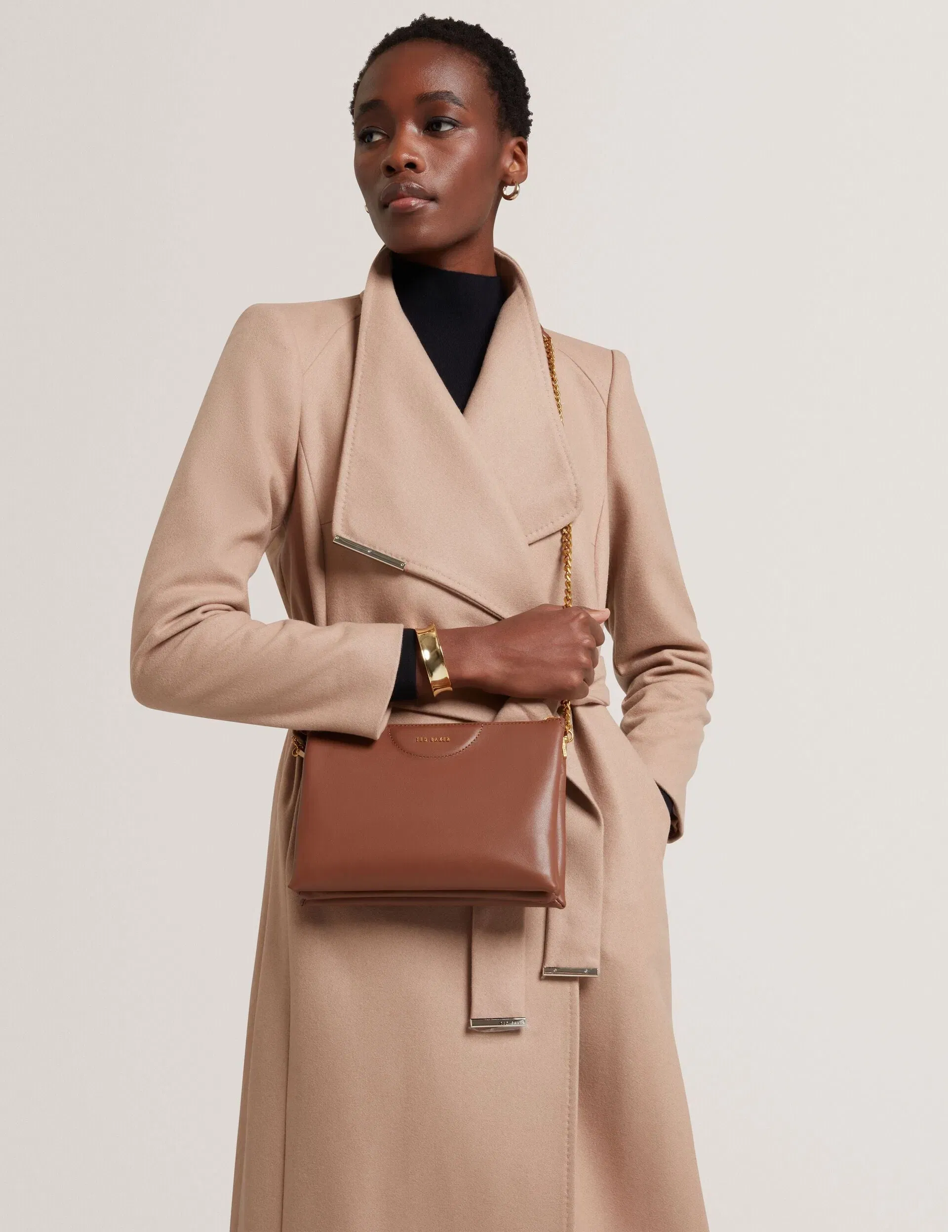 Ted Baker Esille Brown Branded Webbing Crossbody Leather Bag Women's
