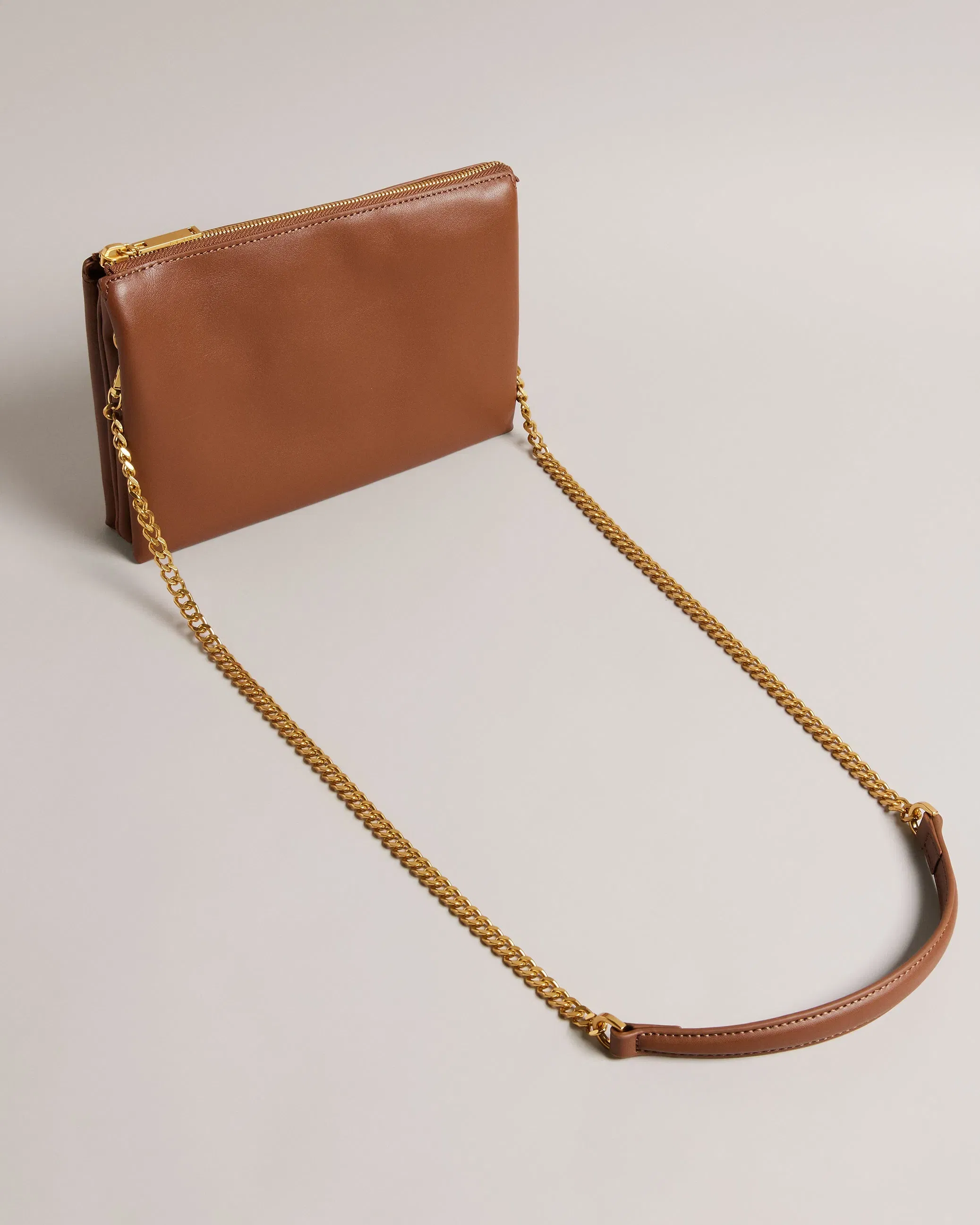 Ted Baker Esille Brown Branded Webbing Crossbody Leather Bag Women's