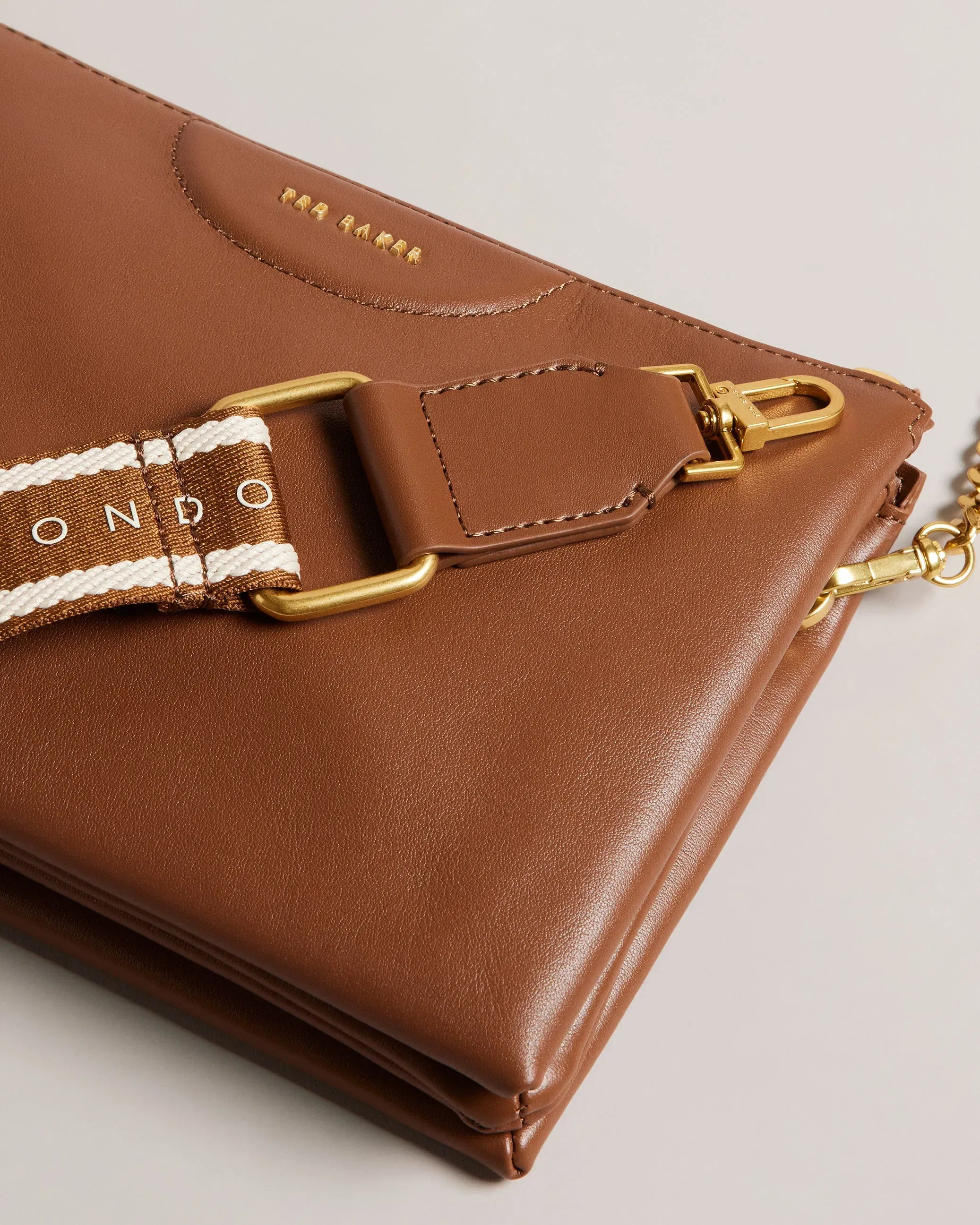 Ted Baker Esille Brown Branded Webbing Crossbody Leather Bag Women's