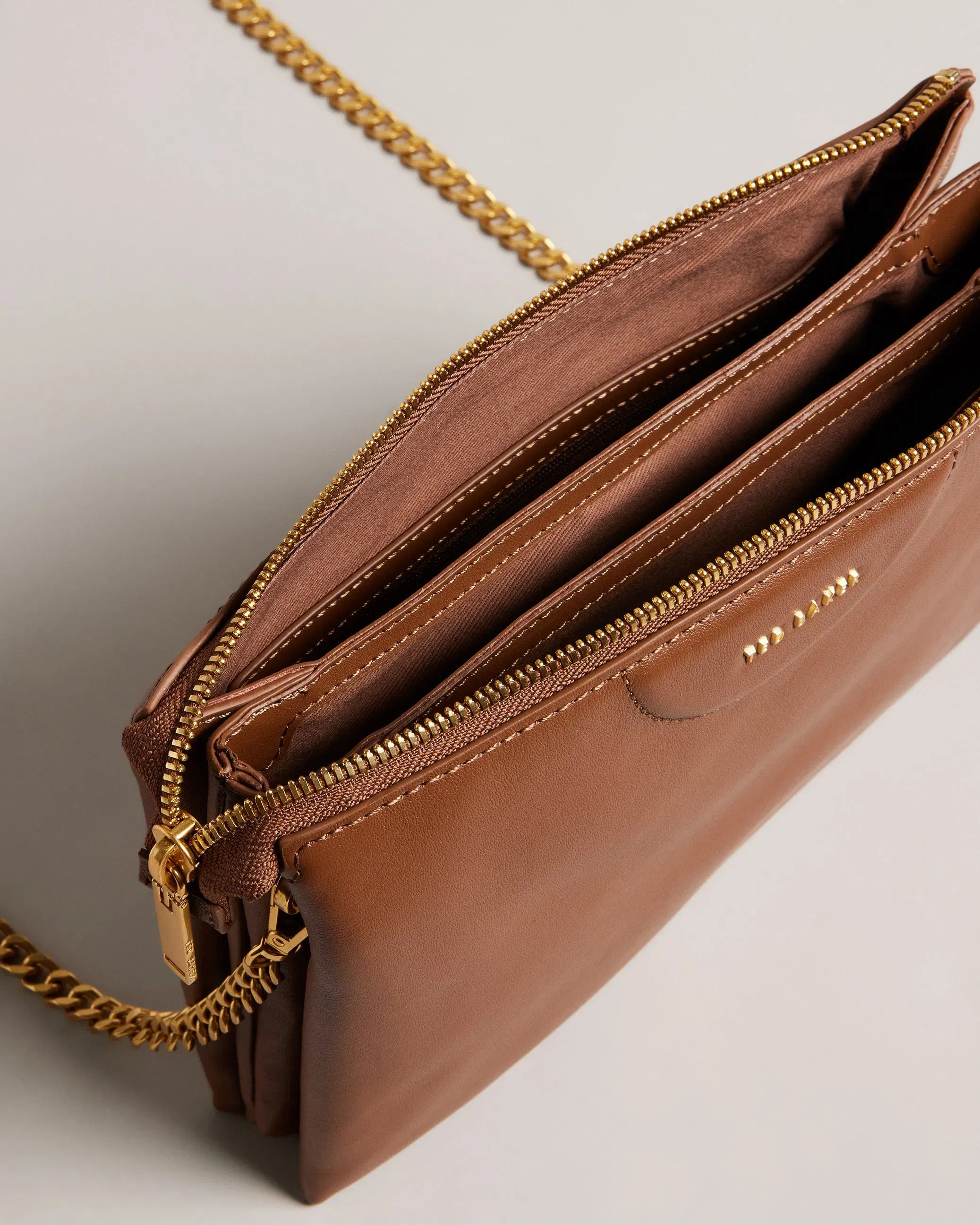 Ted Baker Esille Brown Branded Webbing Crossbody Leather Bag Women's