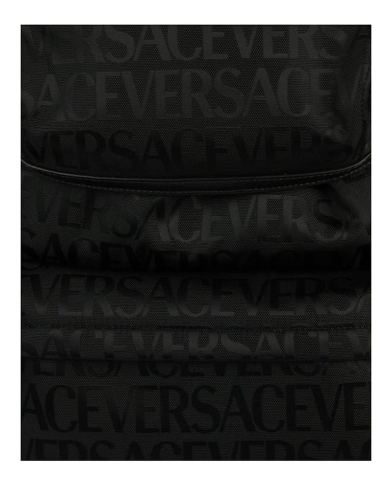 Versace All Over Logo Nylon Backpack Black