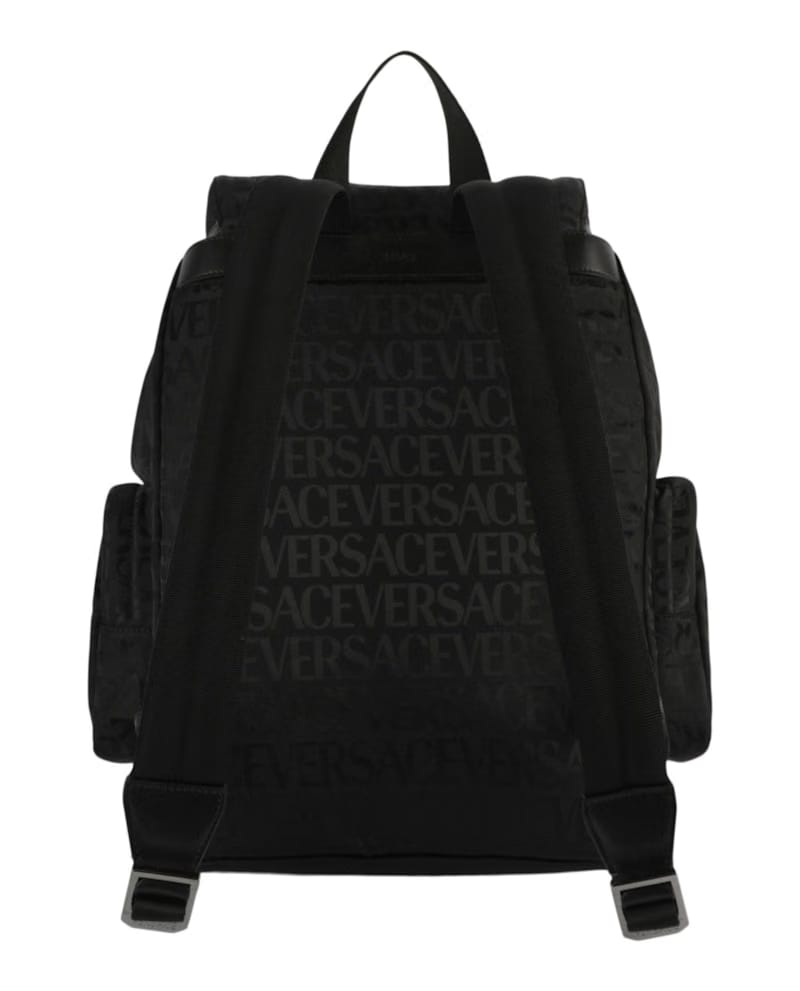 Versace All Over Logo Nylon Backpack Black