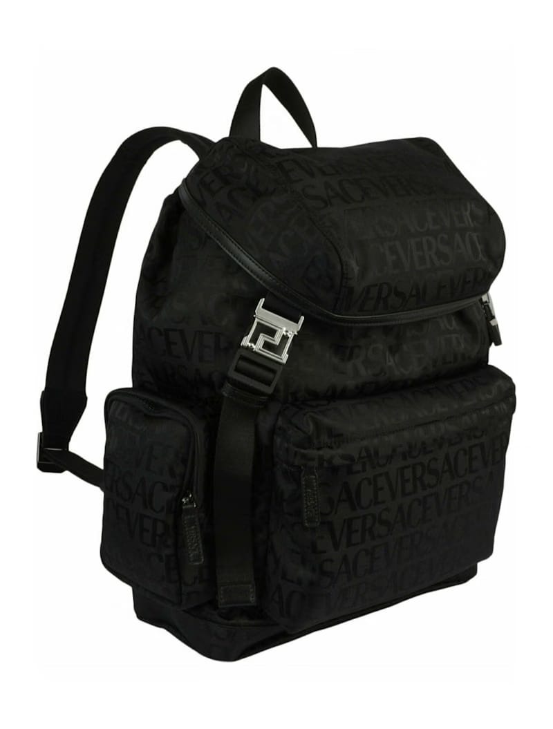 Versace All Over Logo Nylon Backpack Black