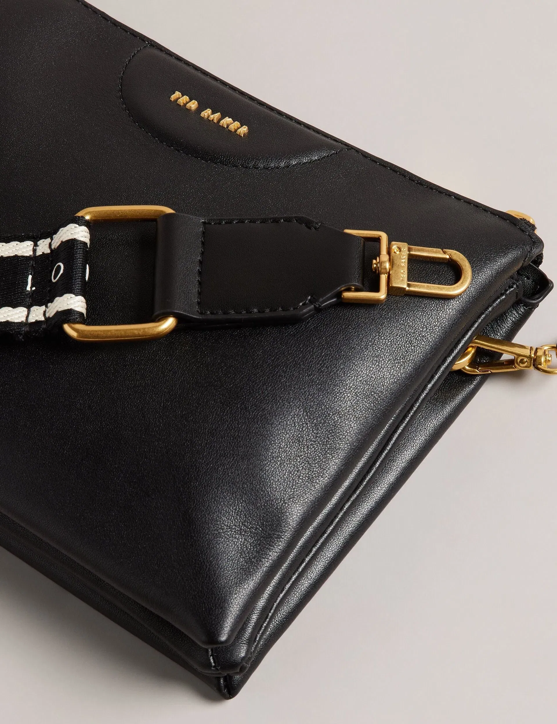 Ted Baker Esille Black Branded Webbing Crossbody Leather Bag Women's