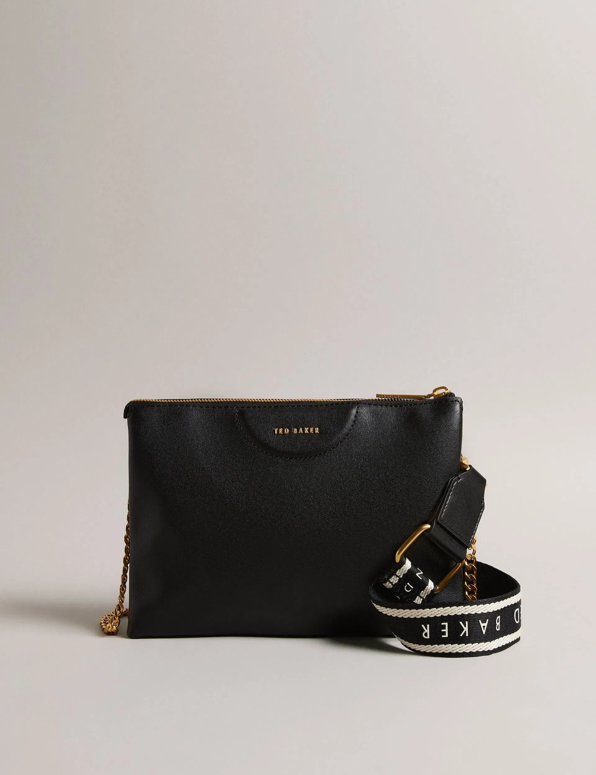 Ted Baker Esille Black Branded Webbing Crossbody Leather Bag Women's