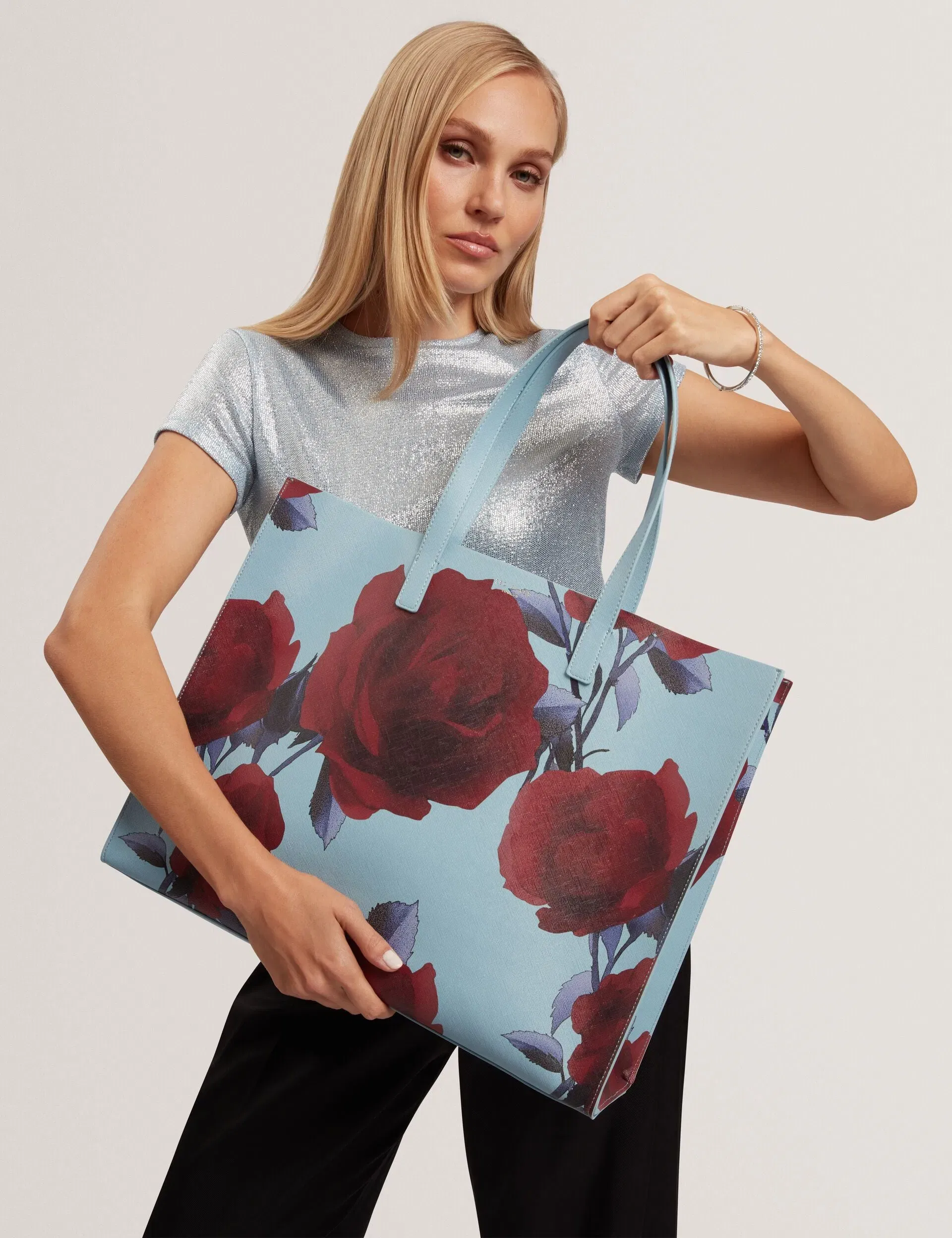 Ted Baker Emberli Extra Large Rose Print Icon Bag Mid Blue Women's