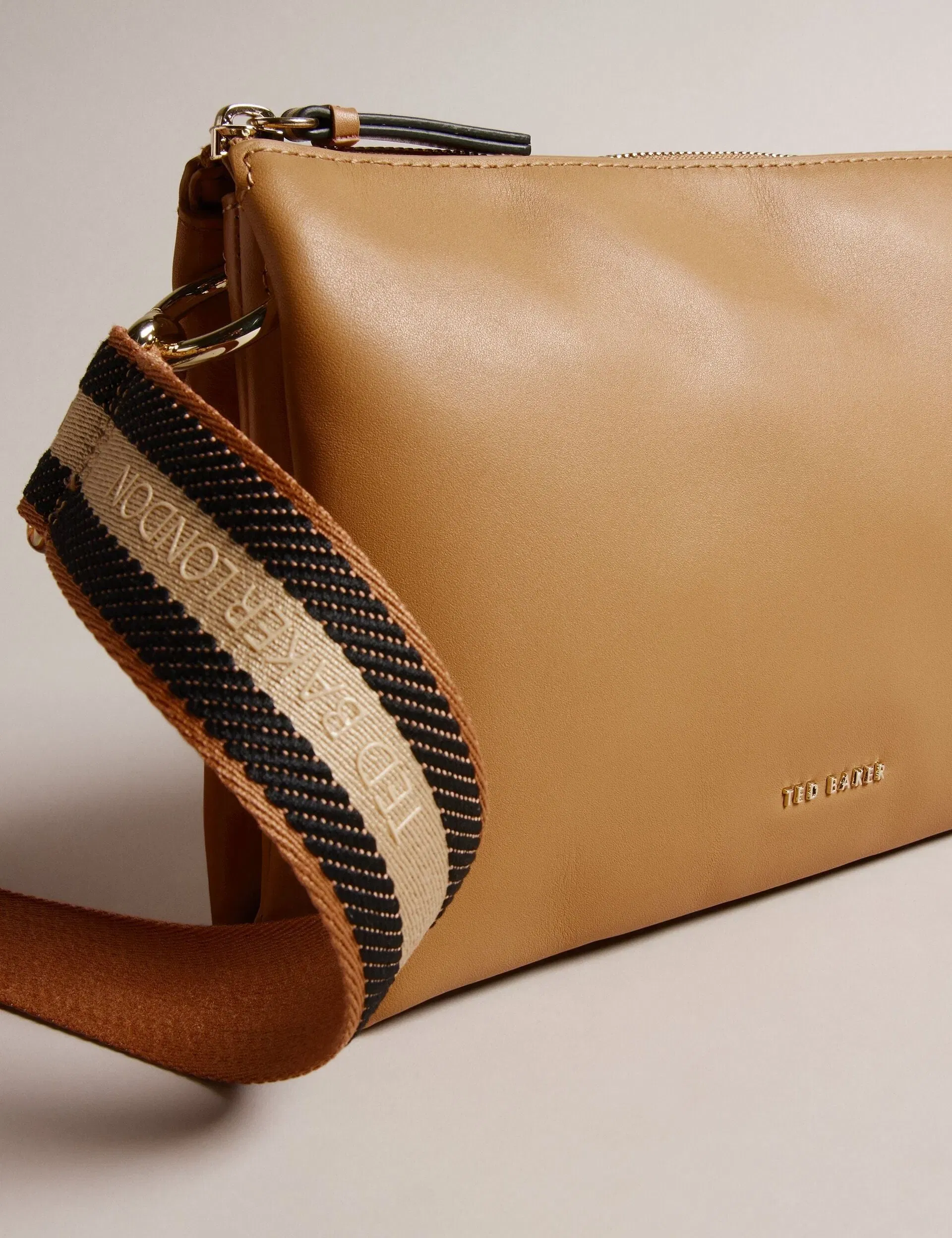 Ted Baker Darceyy Leather Crossbody Bag With Webbing Strap Taupe Women's