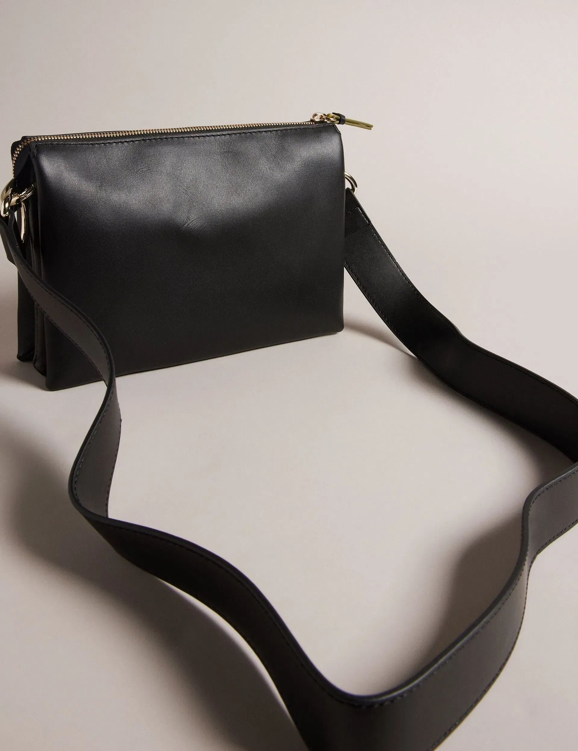 Ted Baker Darceyy Black Leather Crossbody Bag With Webbing Strap Jet Black Women's