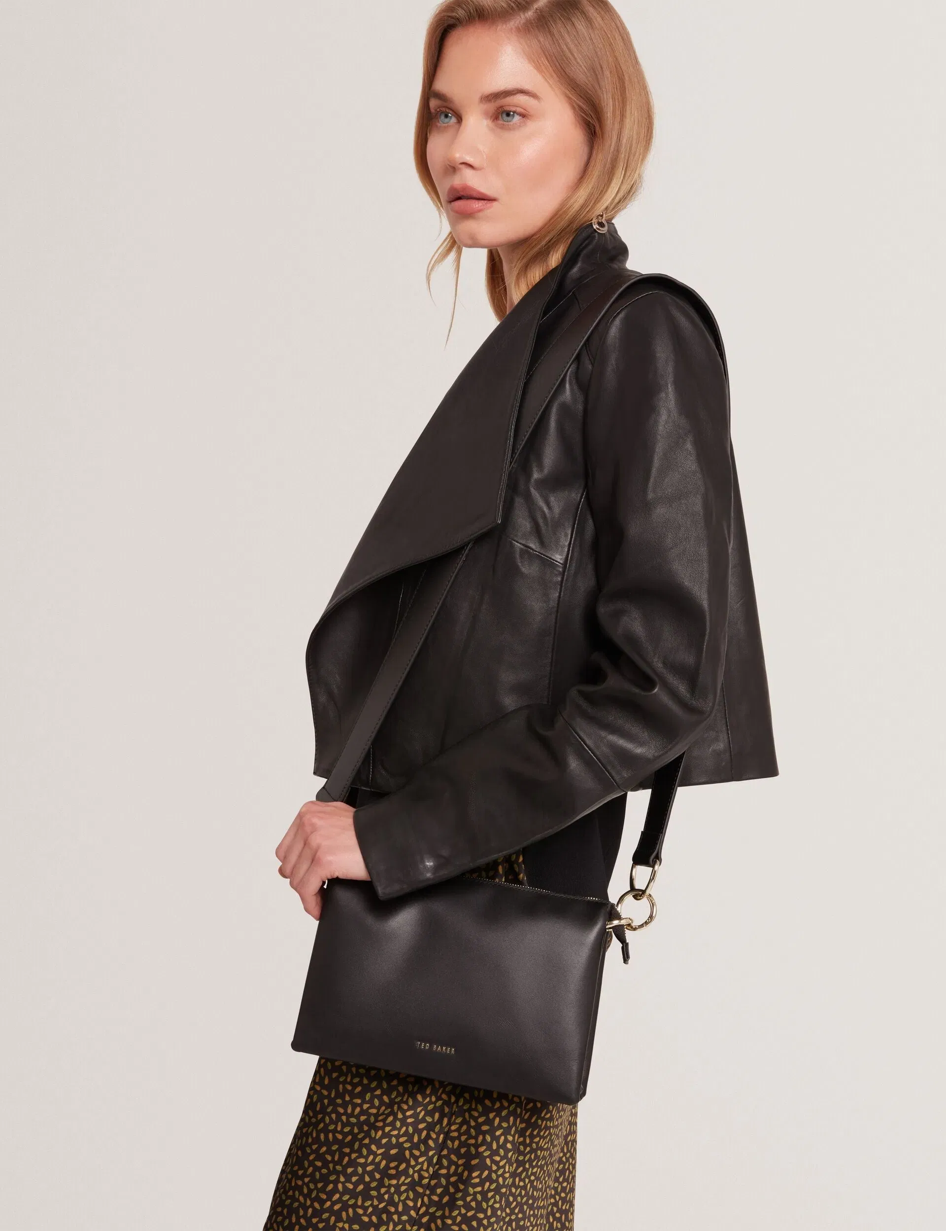 Ted Baker Darceyy Black Leather Crossbody Bag With Webbing Strap Jet Black Women's