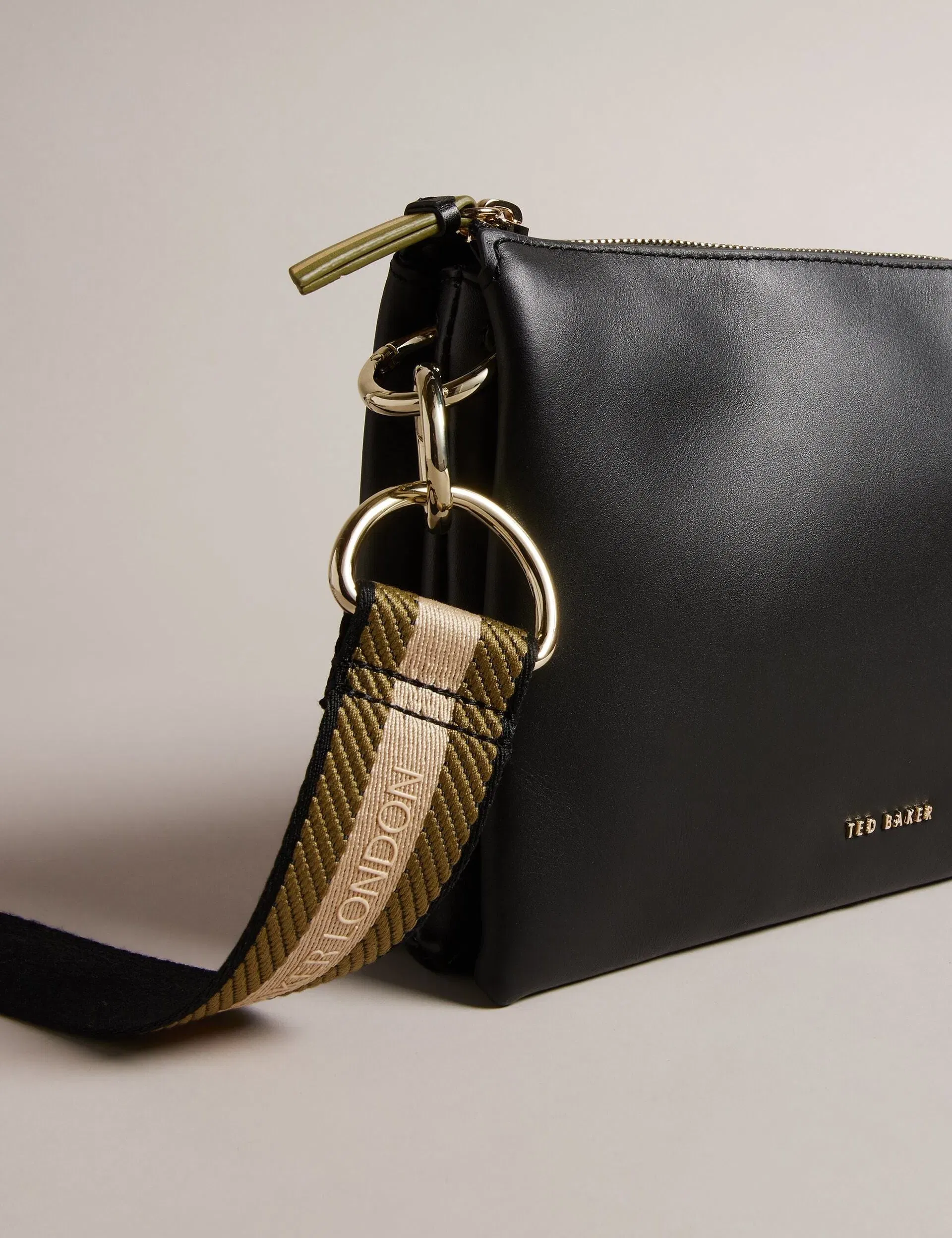 Ted Baker Darceyy Black Leather Crossbody Bag With Webbing Strap Jet Black Women's