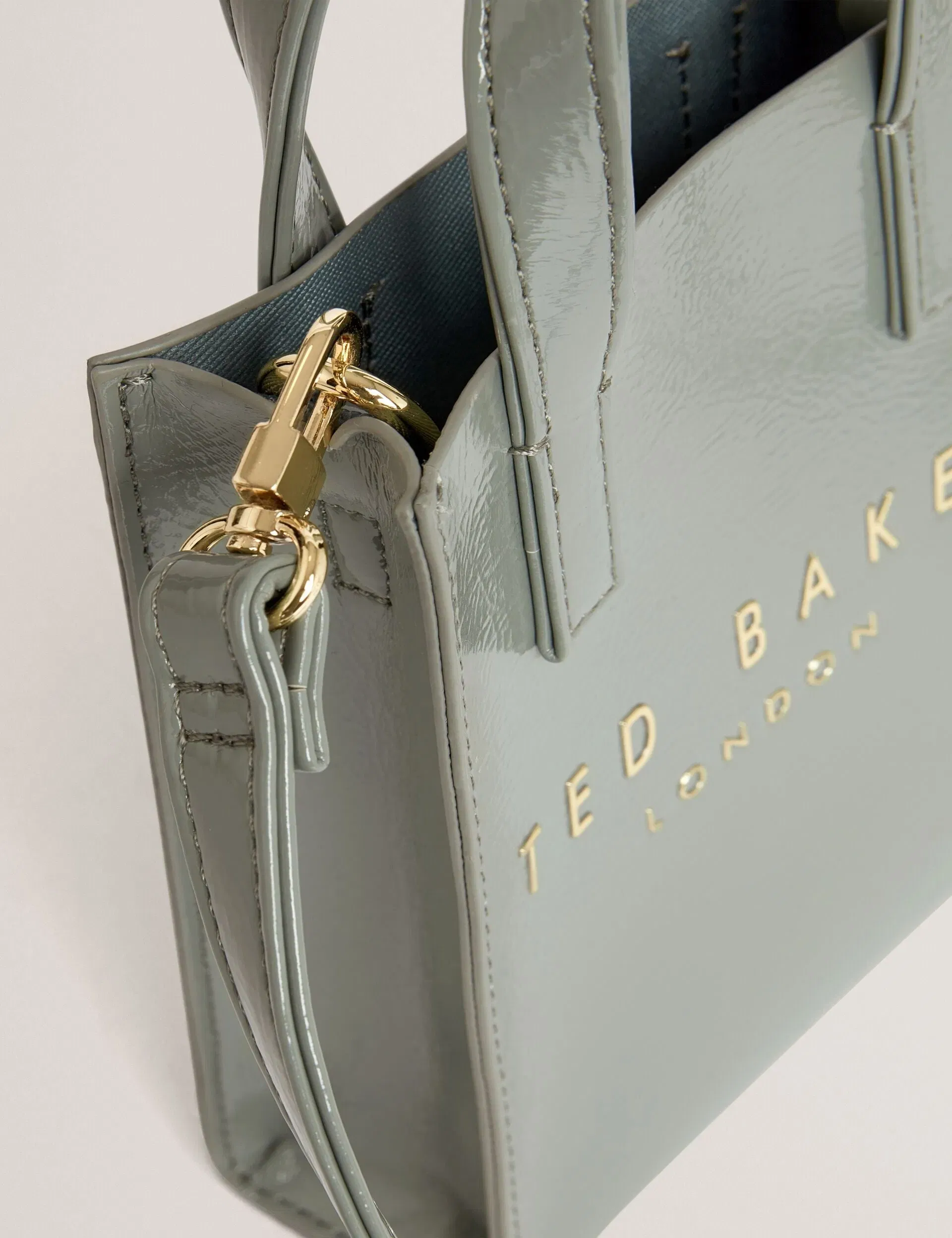 Ted Baker Crinkll Mini Crinkle Patent Pu Icon Tote Bag In Grey Women's