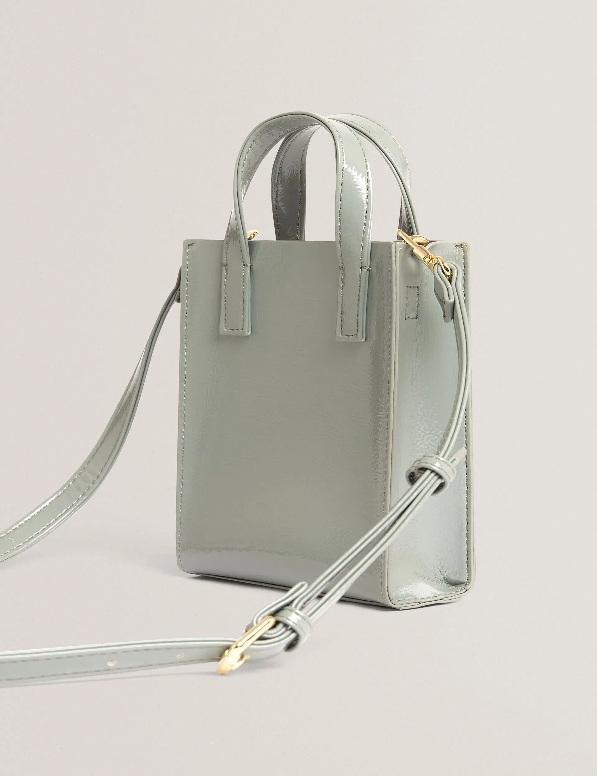Ted Baker Crinkll Mini Crinkle Patent Pu Icon Tote Bag In Grey Women's