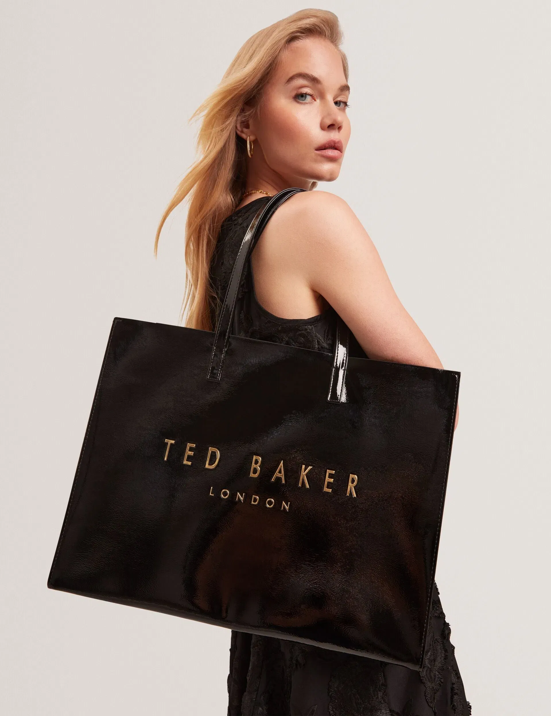 Ted Baker Crikon Crinkle Faux Leather Wide Icon Tote Bag Black Women's
