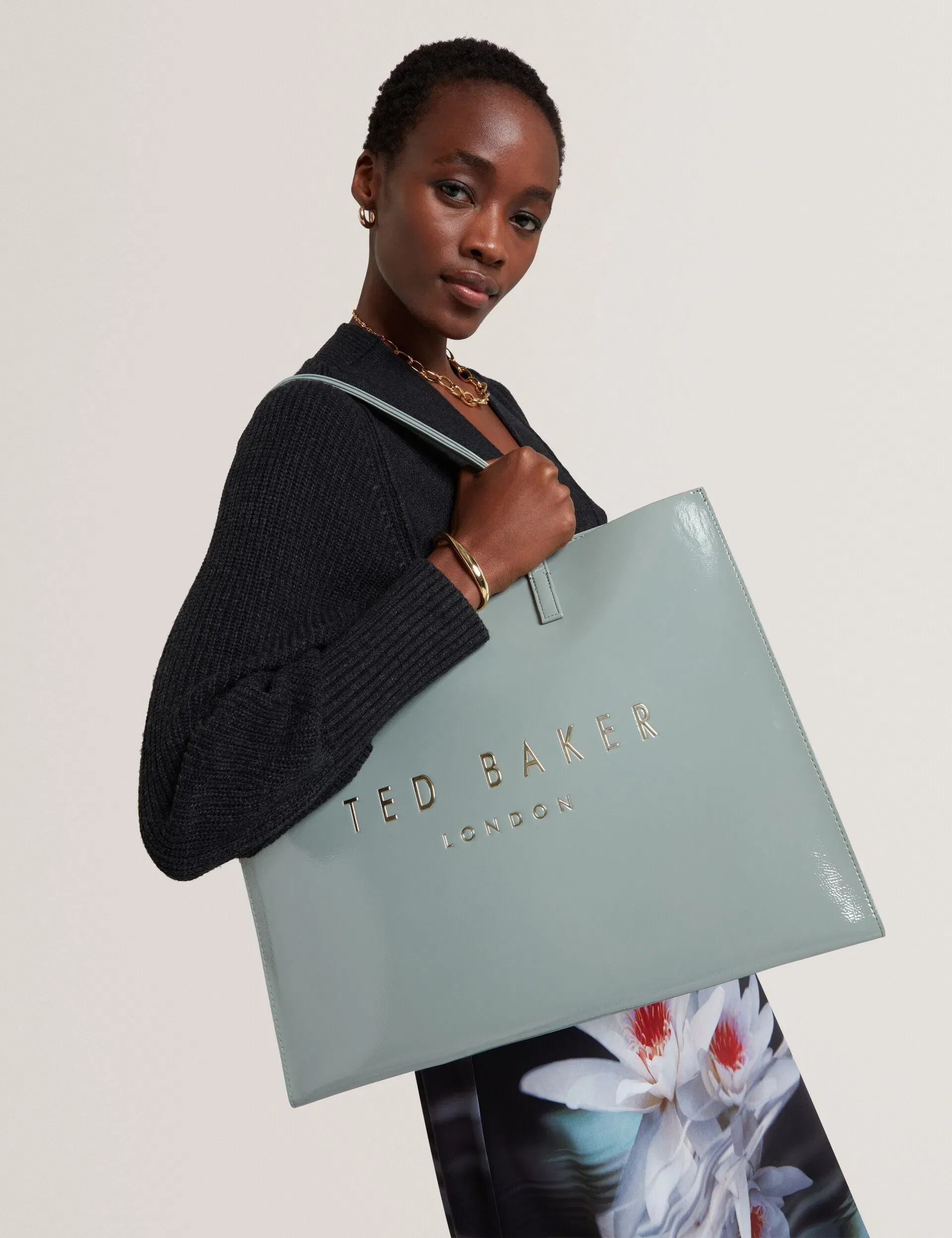 Ted Baker Crikon Crinkled Pu Wide Icon Tote Bag In Grey Women's