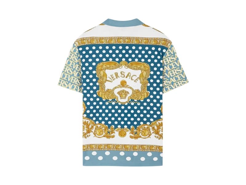 Versace All Over Logo Pique Polo Shirt Blue Multi