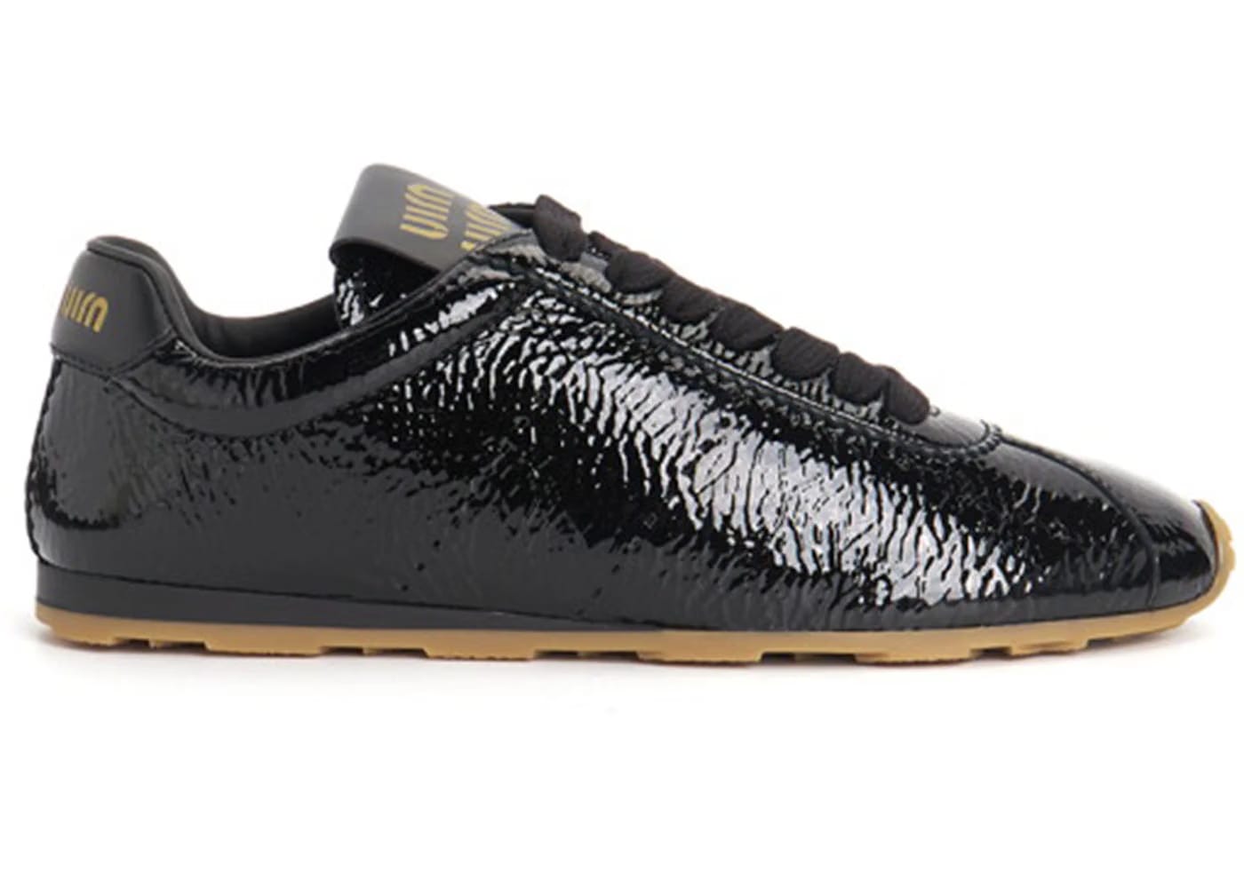 Miu Miu Shiny Leather Plume Sneakers Black Gum (Women's)