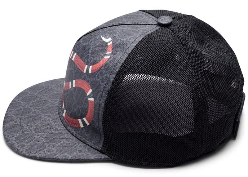 Gucci Kingsnake Print GG Supreme Baseball Hat Black/Grey