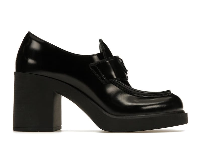 Prada Chocolate High-Heeled 85mm Loafers Black Brushed Leather
