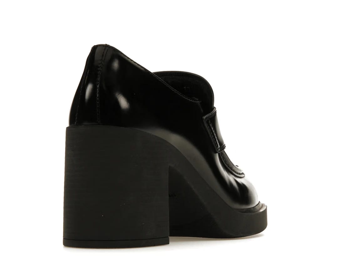 Prada Chocolate High-Heeled 85mm Loafers Black Brushed Leather