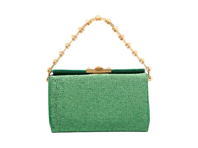 Valentino Rockstud Beaded Leather Bag Green