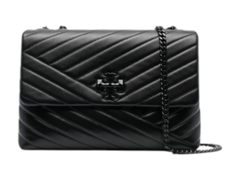 Tory Burch Kira Chevron Powder Coated Convertible Shoulder Bag Black/Silver
