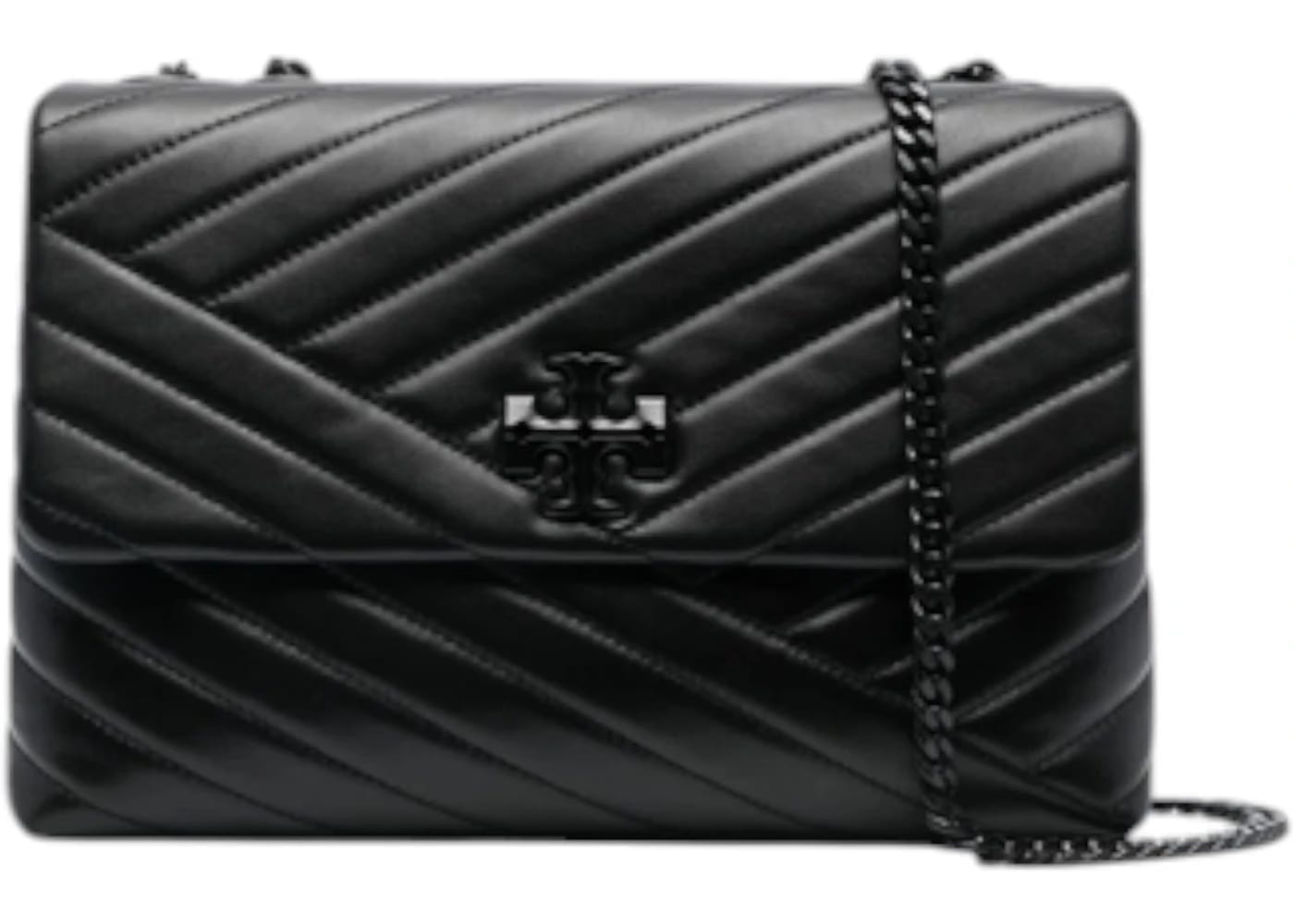 Tory Burch Kira Chevron Powder Coated Convertible Shoulder Bag Black/Silver