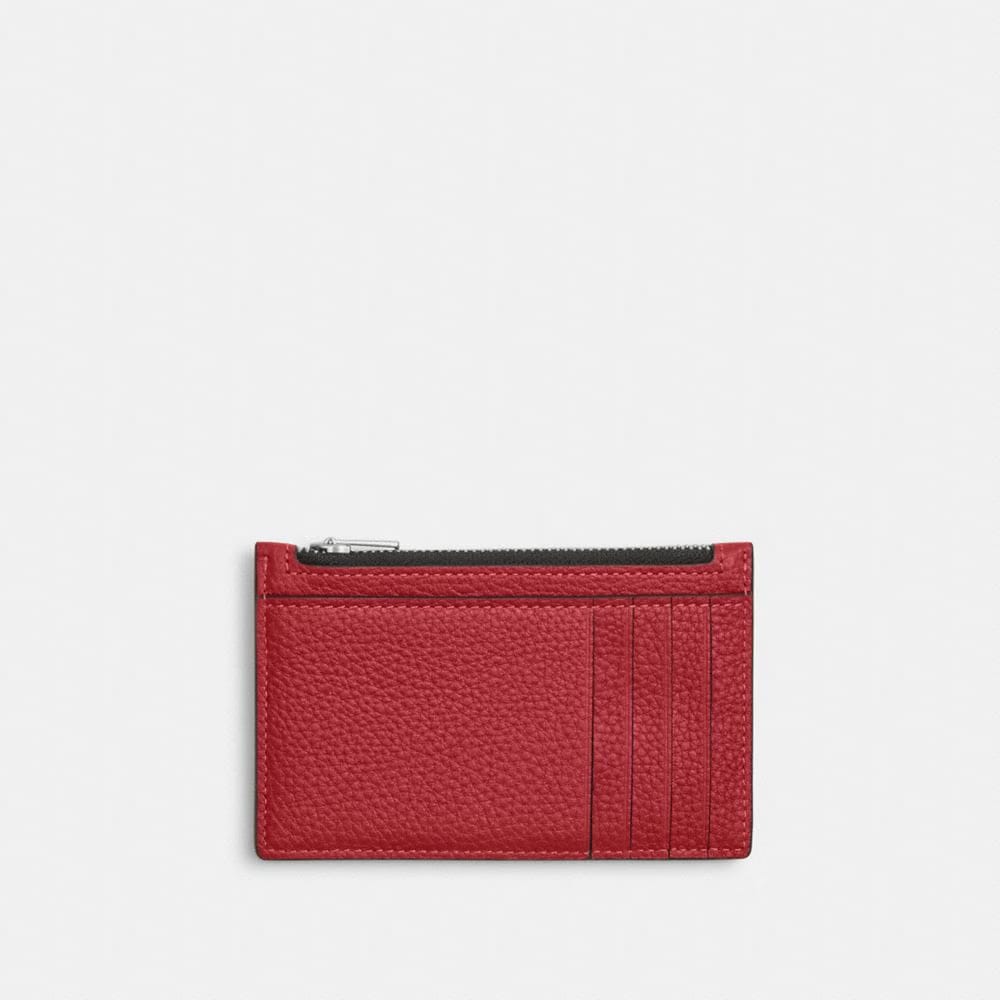Coach Zip Card Case Silver True Red