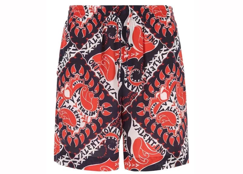 Valentino Bandana Drawsting Logo Bermuda Shorts Red