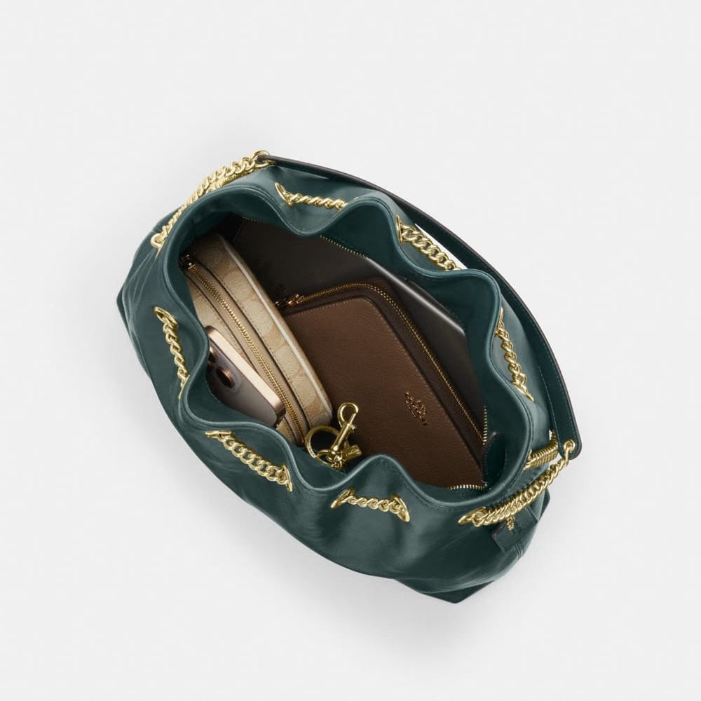 Coach Evelyn Shoulder Bag Gold Dark Teal