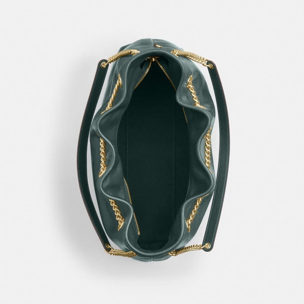 Coach Evelyn Shoulder Bag Gold Dark Teal