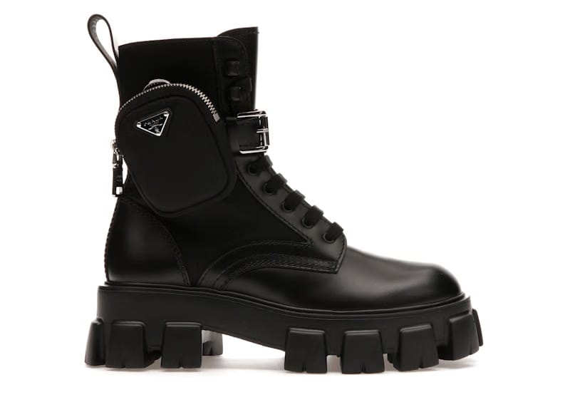 Prada Monolith 60mm Pouch Ankle Boots Black Brushed Leather And Nylon