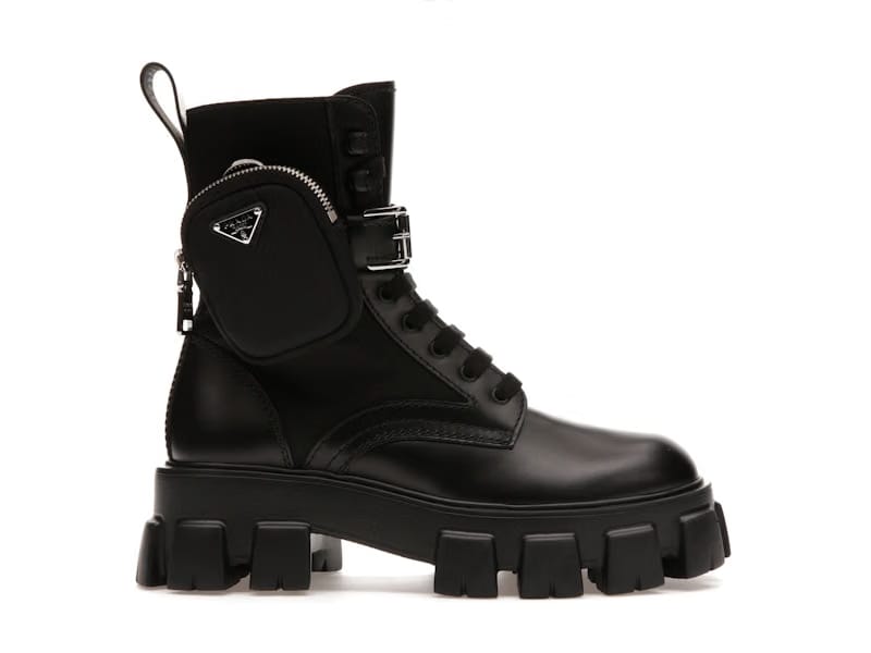 Prada Monolith 60mm Pouch Ankle Boots Black Brushed Leather And Nylon
