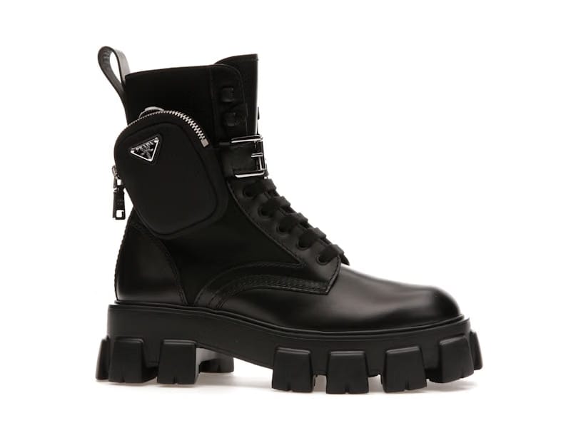 Prada Monolith 60mm Pouch Ankle Boots Black Brushed Leather And Nylon