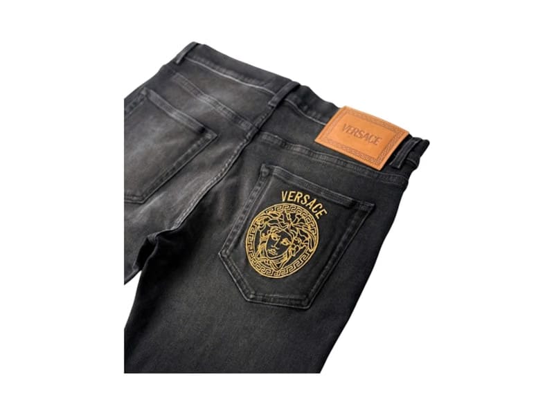 Versace Stretch Embroidered Logo Jeans Black