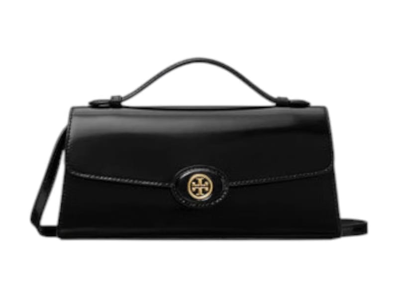 Tory Burch Robinson Spazzolato Top Handle Chain Wallet Black
