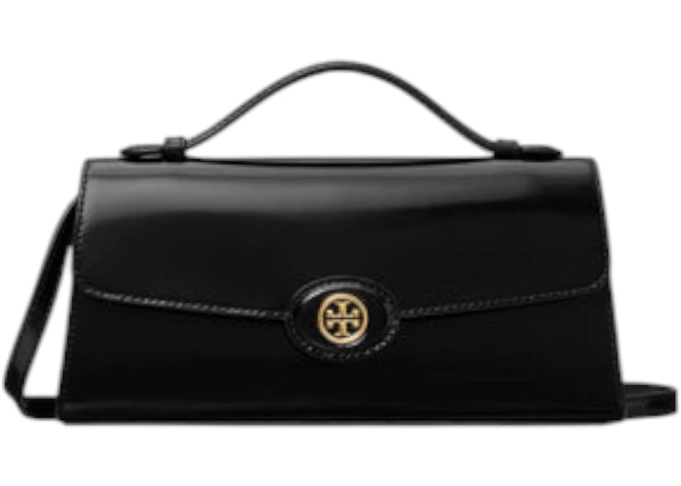 Tory Burch Robinson Spazzolato Top Handle Chain Wallet Black