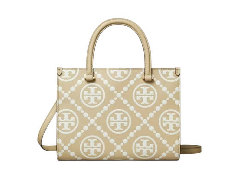 Tory Burch T Monogram Contrast Embossed Small Tote Bag Beige