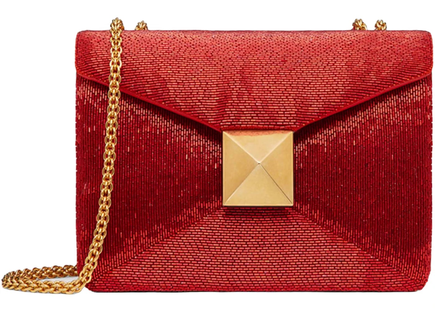Valentino Beaded Leather One Stud Shoulder Bag Red