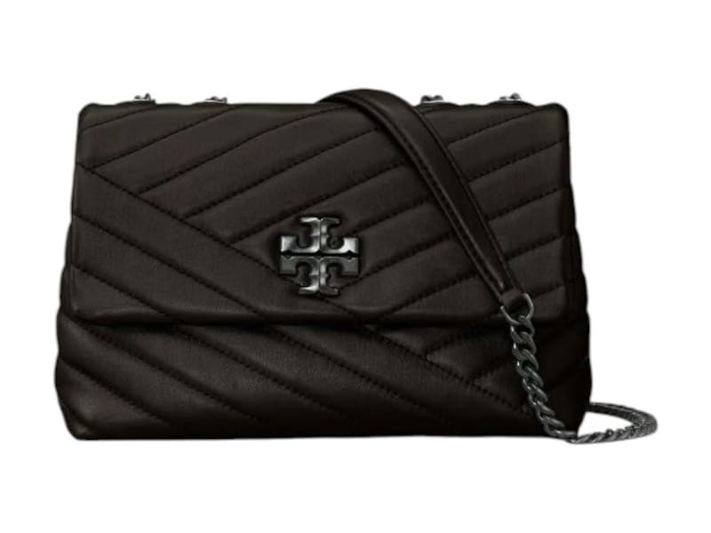 Tory Burch Kira Chevron Powder Coated Small Convertible Shoulder Bag Black/Silver