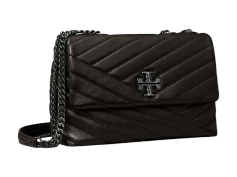 Tory Burch Kira Chevron Powder Coated Small Convertible Shoulder Bag Black/Silver