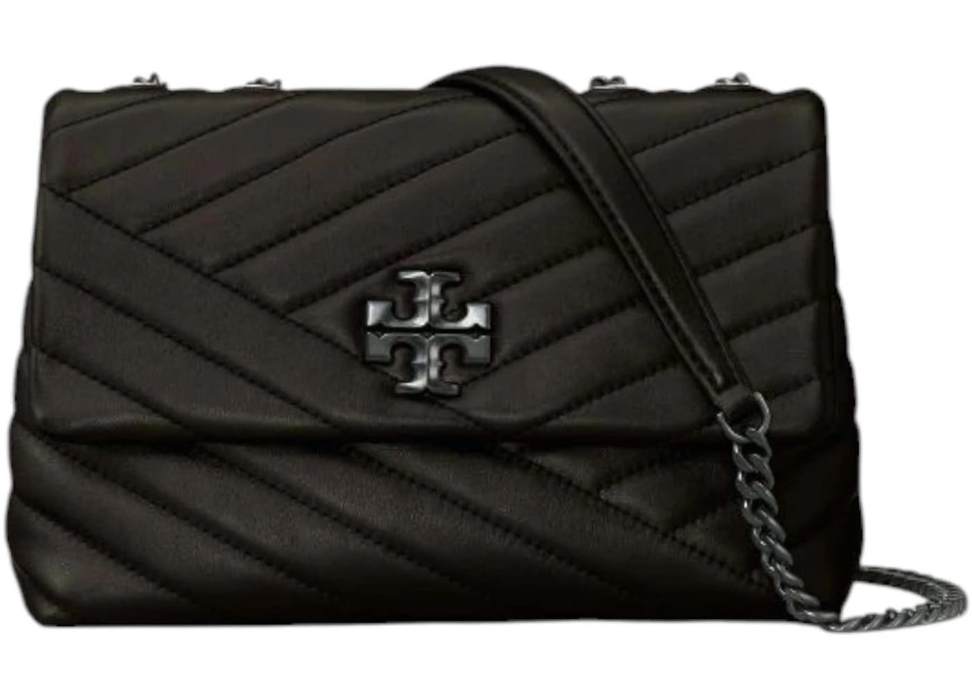 Tory Burch Kira Chevron Powder Coated Small Convertible Shoulder Bag Black/Silver