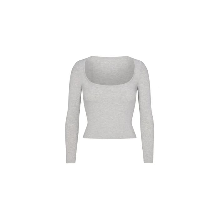 Skims Cotton Jersey Scoop Neck Long Sleeve Light Heather Grey
