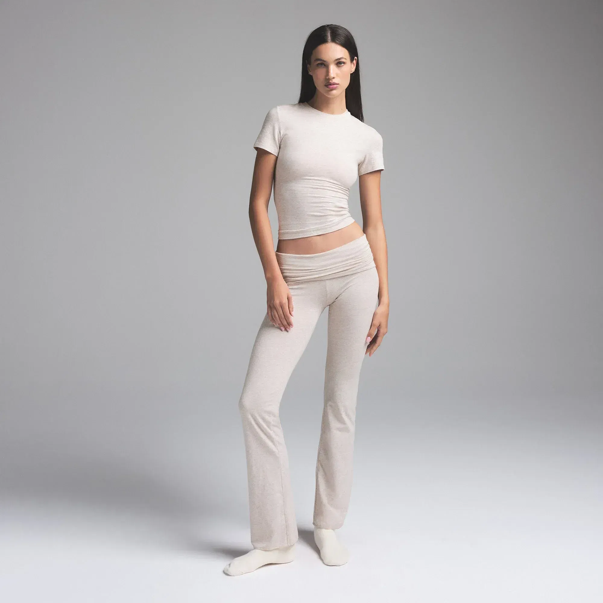 Skims Cotton Jersey Foldover Pant Heather Oatmeal