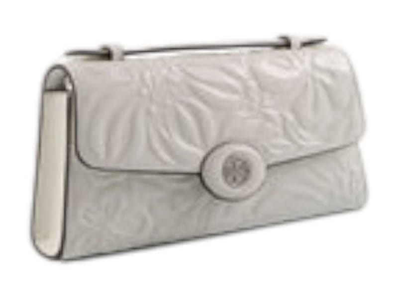Tory Burch Robinson Floral Embossed Top Handle Chain Wallet Blanc