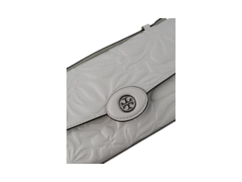 Tory Burch Robinson Floral Embossed Top Handle Chain Wallet Blanc