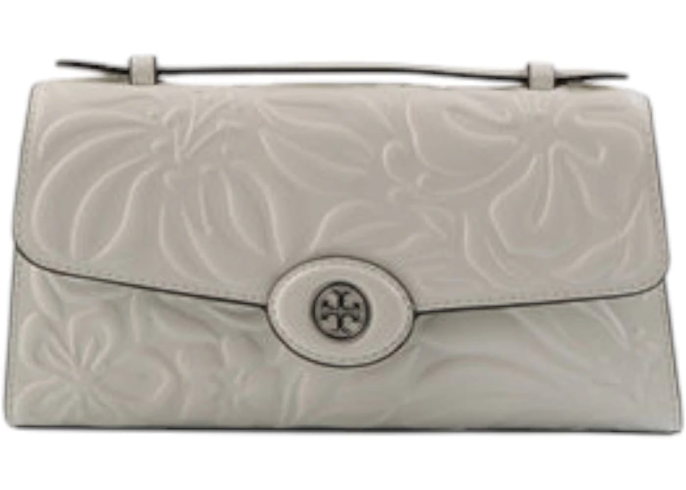 Tory Burch Robinson Floral Embossed Top Handle Chain Wallet Blanc