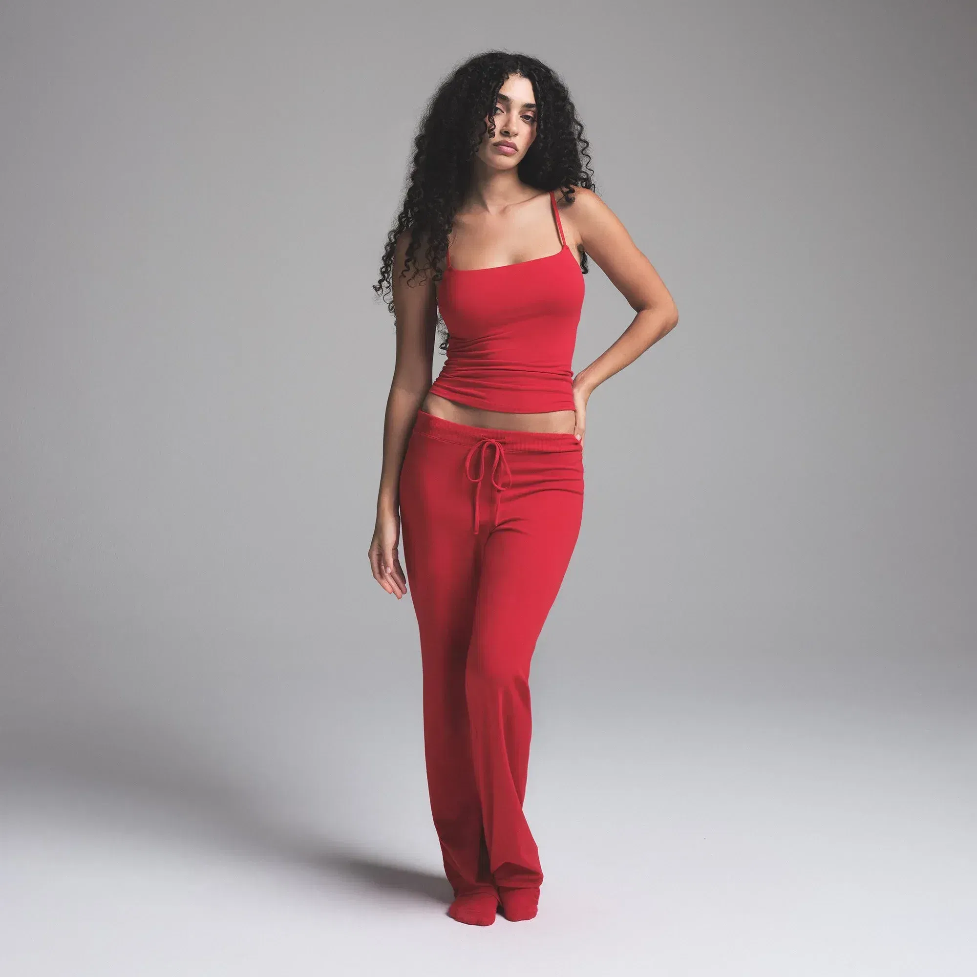Skims Cotton Jersey Straight Leg Pant Cranberry